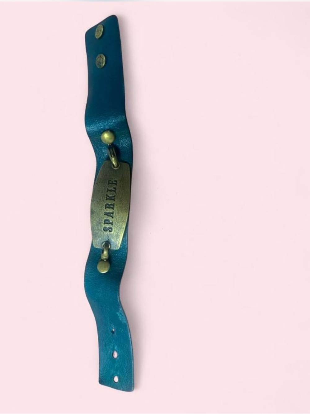 Turquoise Leather Bracelet with Brass Plate “Sparkle”
